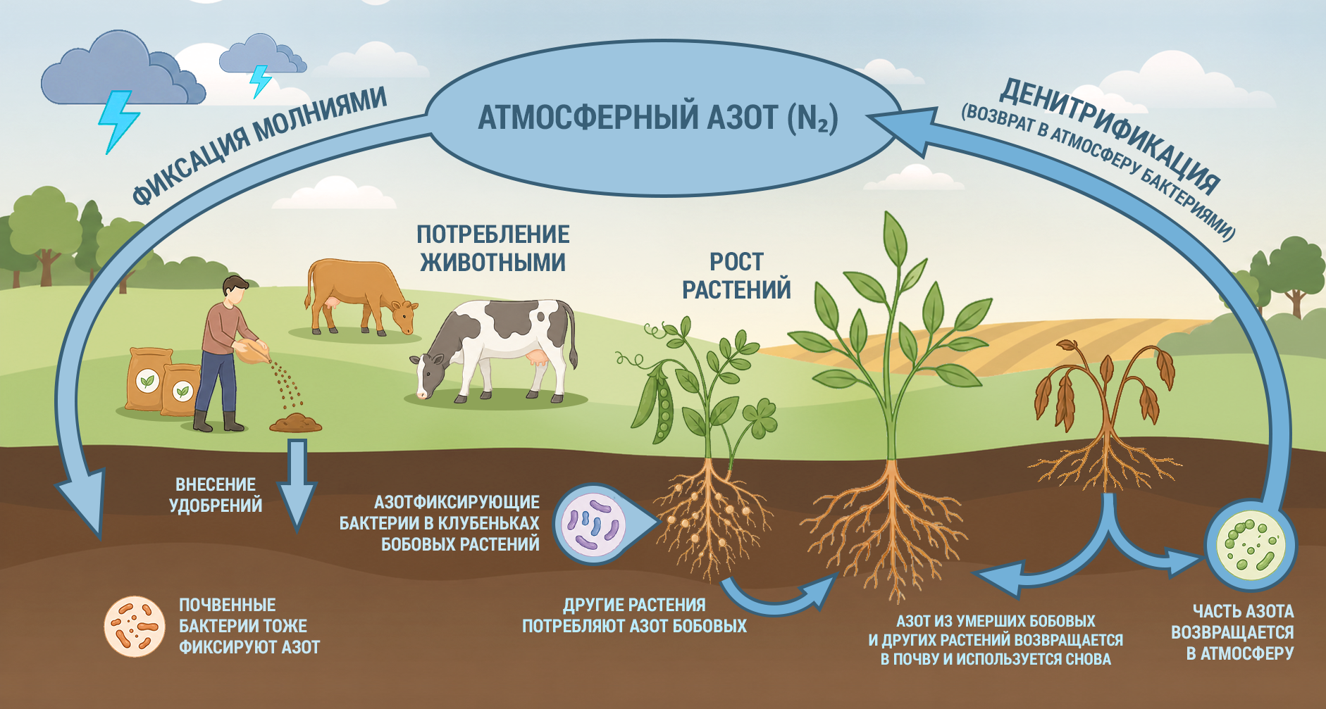 Краткая схема круговорота азота